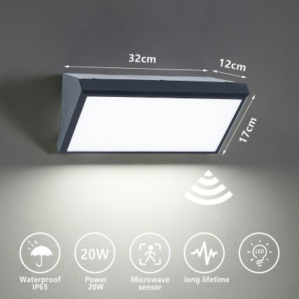 Brilagi - LED Zunanja stenska svetilka s senzorjem TRIANGLE LED/20W/230V antracit IP65
