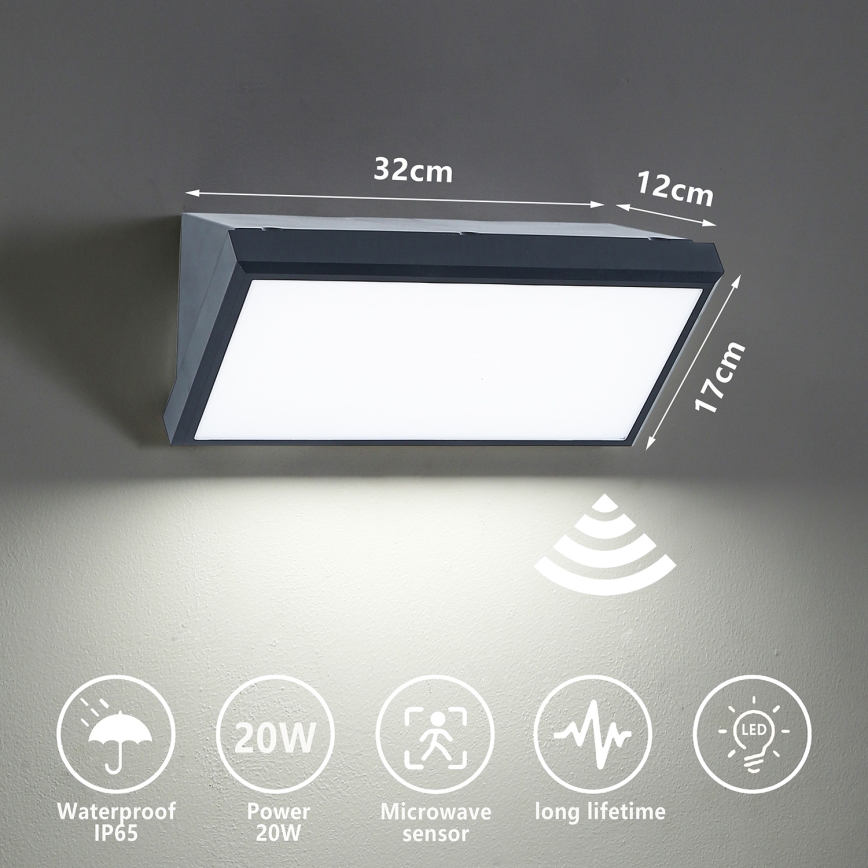Brilagi - LED Zunanja stenska svetilka s senzorjem TRIANGLE LED/20W/230V antracit IP65