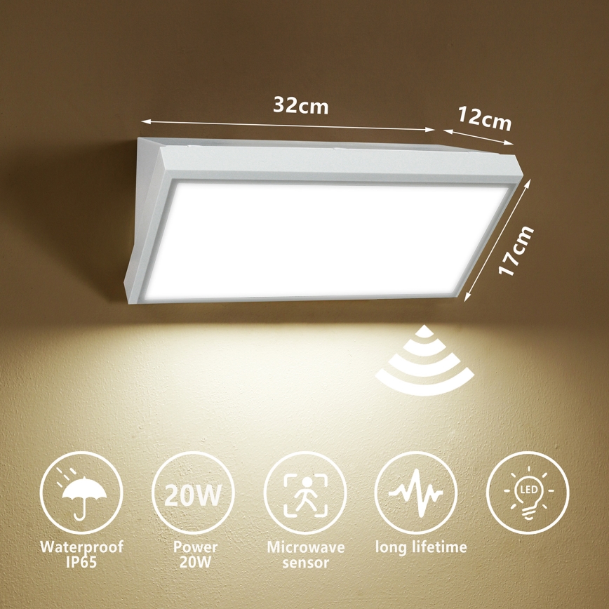 Brilagi - LED Zunanja stenska svetilka s senzorjem TRIANGLE LED/20W/230V bela IP65