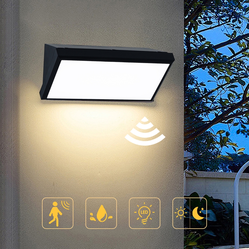 Brilagi - LED Zunanja stenska svetilka s senzorjem TRIANGLE LED/20W/230V črna IP65