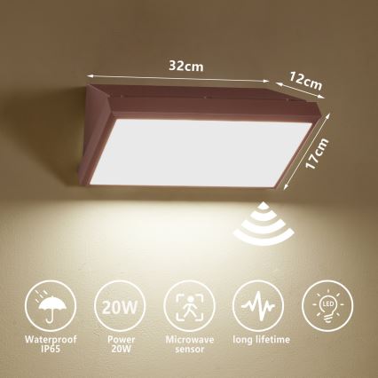 Brilagi - LED zunanja stenska svetilka s senzorjem TRIANGLE LED/20W/230V, rjava, IP65