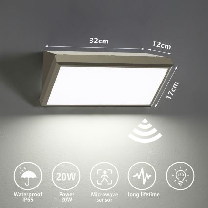 Brilagi - LED Zunanja stenska svetilka s senzorjem TRIANGLE LED/20W/230V siva IP65