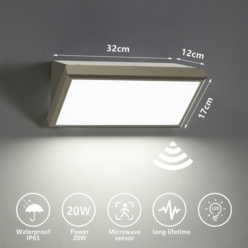 Brilagi - LED Zunanja stenska svetilka s senzorjem TRIANGLE LED/20W/230V siva IP65
