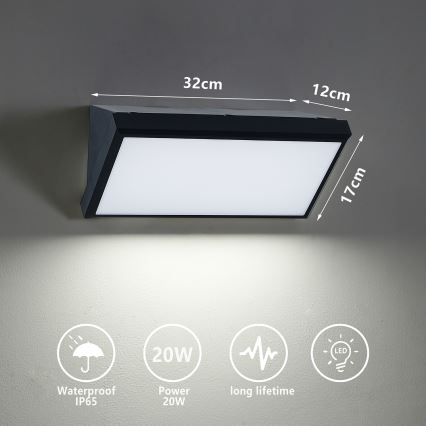 Brilagi - LED Zunanja stenska svetilka TRIANGLE LED/20W/230V črna IP65