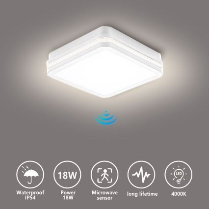 Brilagi - LED zunanja svetilka s senzorjem BENE LED/18W/230V 22x22 cm bela IP54