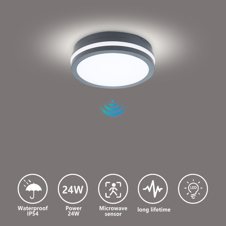 Brilagi - LED Zunanja svetilka s senzorjem BENE LED/18W/230V pr. 22 cm antracit IP54