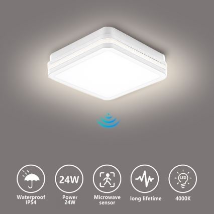 Brilagi - LED zunanja svetilka s senzorjem BENE LED/24W/230V 26x26 cm bela IP54