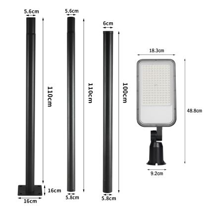 Brilagi - LED zunanja ulična svetilka s 3 m stebrom in zglobom URBANLIGHT LED/100W/230V črna IP65