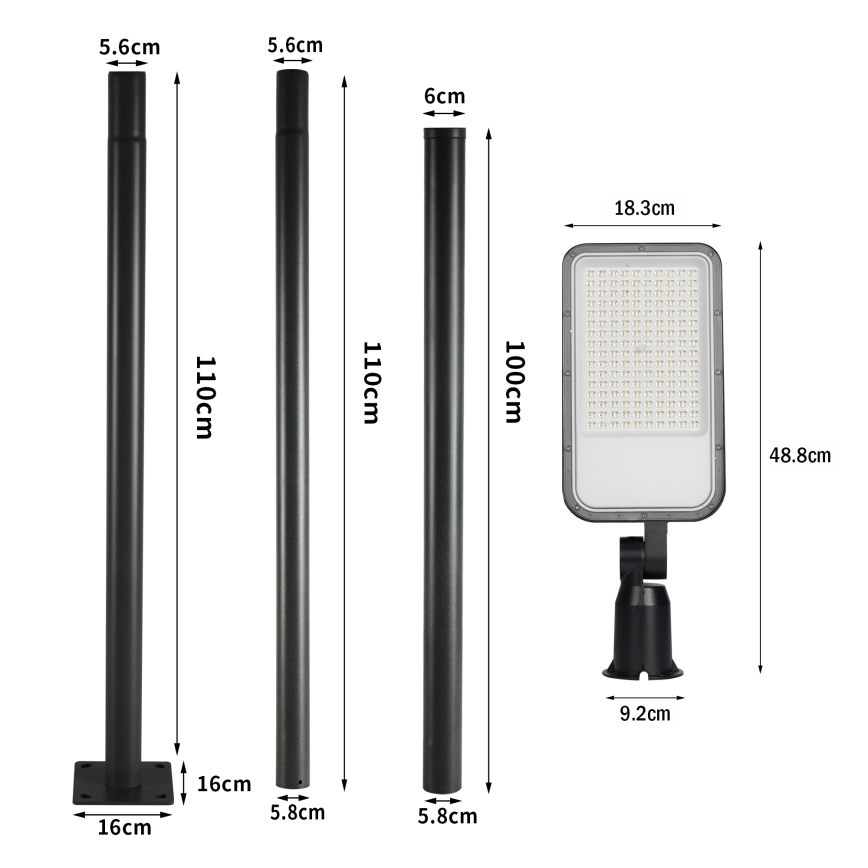 Brilagi - LED zunanja ulična svetilka s 3 m stebrom in zglobom URBANLIGHT LED/100W/230V črna IP65