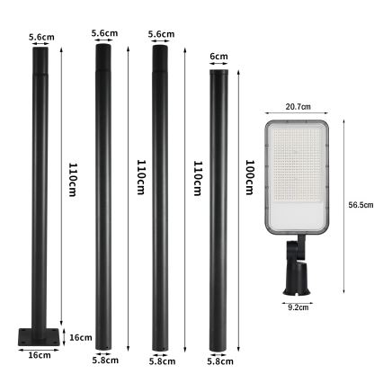 Brilagi - LED zunanja ulična svetilka s stebrom in zglobom 4 m URBANLIGHT LED/200W/230V črna IP65