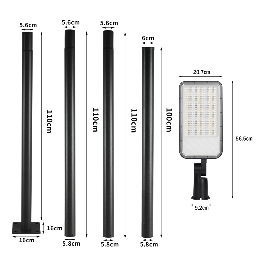 Brilagi - LED zunanja ulična svetilka s stebrom in zglobom 4 m URBANLIGHT LED/200W/230V črna IP65