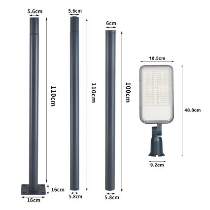 Brilagi - LED zunanja ulična svetilka s 3 m stebrom in zglobom URBANLIGHT LED/100W/230V antracit IP65