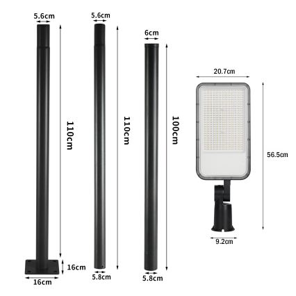 Brilagi - LED zunanja ulična svetilka s 3 m svetilnim drogom in nastavljivim členom URBANLIGHT LED/200W/230V črna IP65