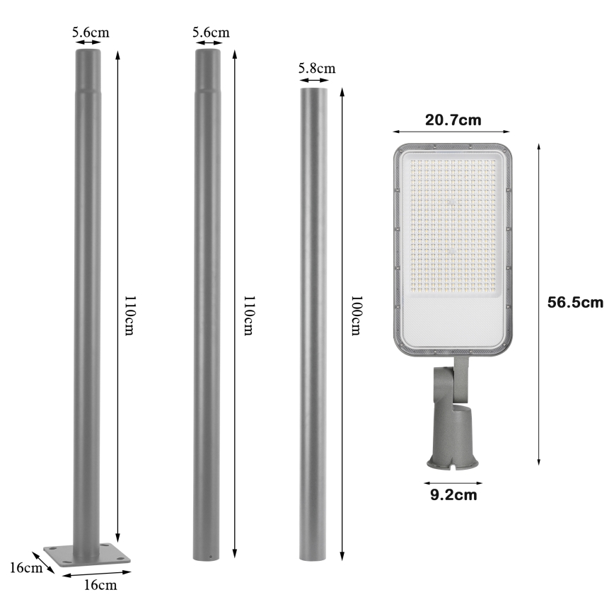 Brilagi - LED zunanja ulična svetilka s 3 m stebrom in zglobom URBANLIGHT LED/200W/230V siva IP65