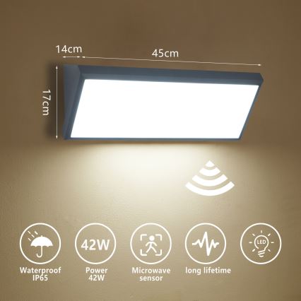 Brilagi - LED zunanja stenska svetilka s senzorjem TRIANGLE LED/42W/230V 45 cm antracitna IP65