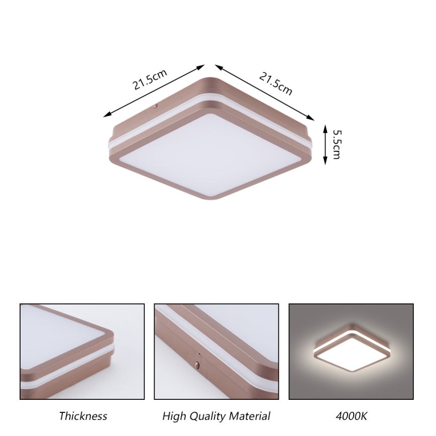 Brilagi - LED zunanja stropna svetilka s senzorjem BENE LED/18W/230V 21,5x21,5 cm rjava IP54