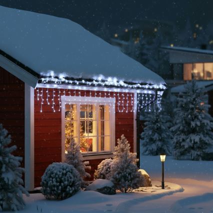 Brilagi - zunanji božični LED niz 200 LED / 8 funkcij, 13 m, IP44, hladno bela, v obliki ledenih kapljic