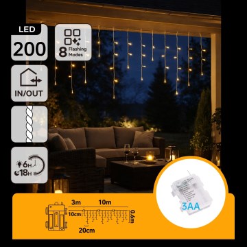 BRILAGI - LED zunanji božični niz 200xLED/3xAA/8 funkcij 13x0,6m IP44 topla bela