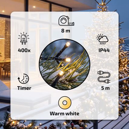 BRILAGI - LED zunanji božični niz 400xLED 13m IP44 topla bela