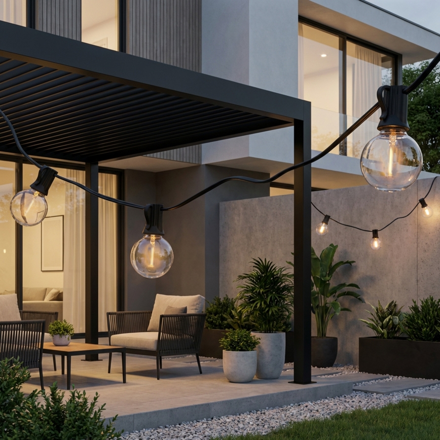 Brilagi - LED zunanja dekorativna veriga GIRLANDA 25xE12/0,6W/230V, 20 m, črna, IP44, topla bela + daljinski upravljalnik