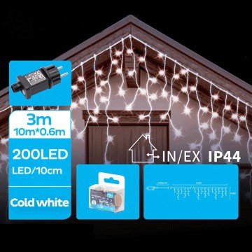 Brilagi - LED zunanji niz 200xLED/8 funkcij 13x0,6m IP44 hladna bela