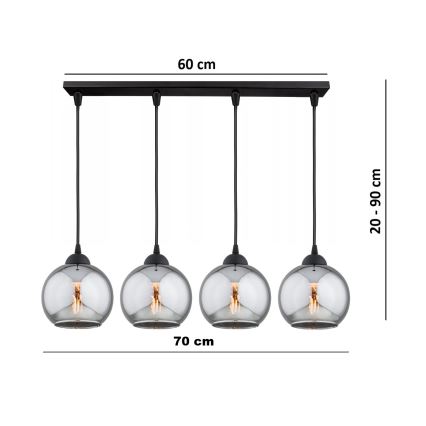 Brilagi - Lestenec na jeklenem lanku DIOR 4xE27/60W/230V črna/dimno siva