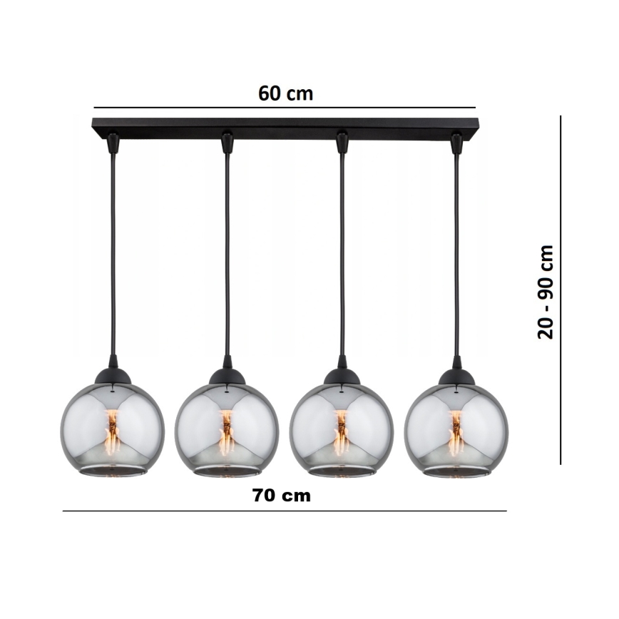 Brilagi - Lestenec na jeklenem lanku DIOR 4xE27/60W/230V črna/dimno siva