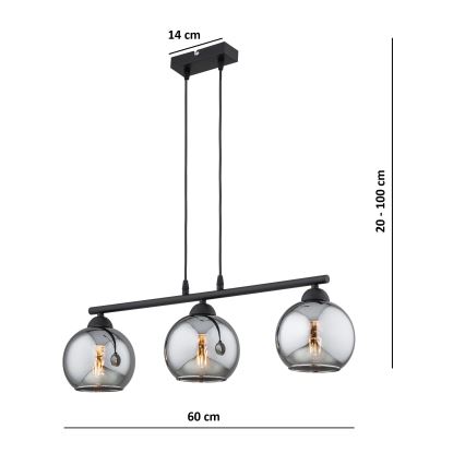 Brilagi - Lestenec na kablu DIOR 3xE27/60W/230V črna/dimna siva