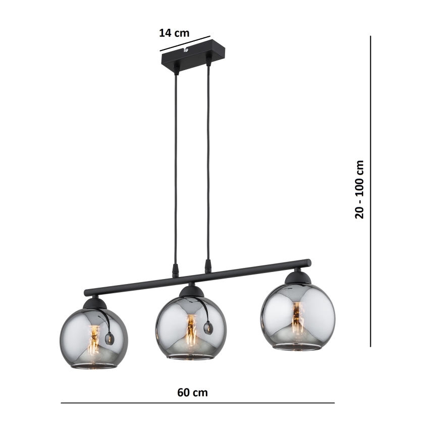 Brilagi - Lestenec na kablu DIOR 3xE27/60W/230V črna/dimna siva