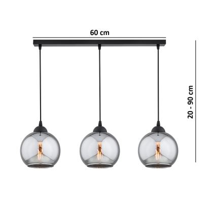 Brilagi - Lestenec na kablu DIOR 3xE27/60W/230V črna/dimno siva