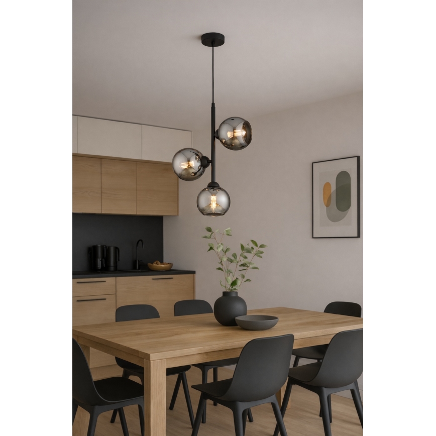 Brilagi - Lestenec na kablu DIOR 3xE27/60W/230V črna/dimno siva