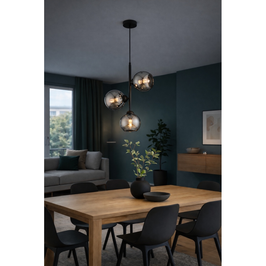 Brilagi - Lestenec na kablu DIOR 3xE27/60W/230V črna/dimno siva