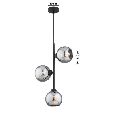 Brilagi - Lestenec na kablu DIOR 3xE27/60W/230V črna/dimno siva