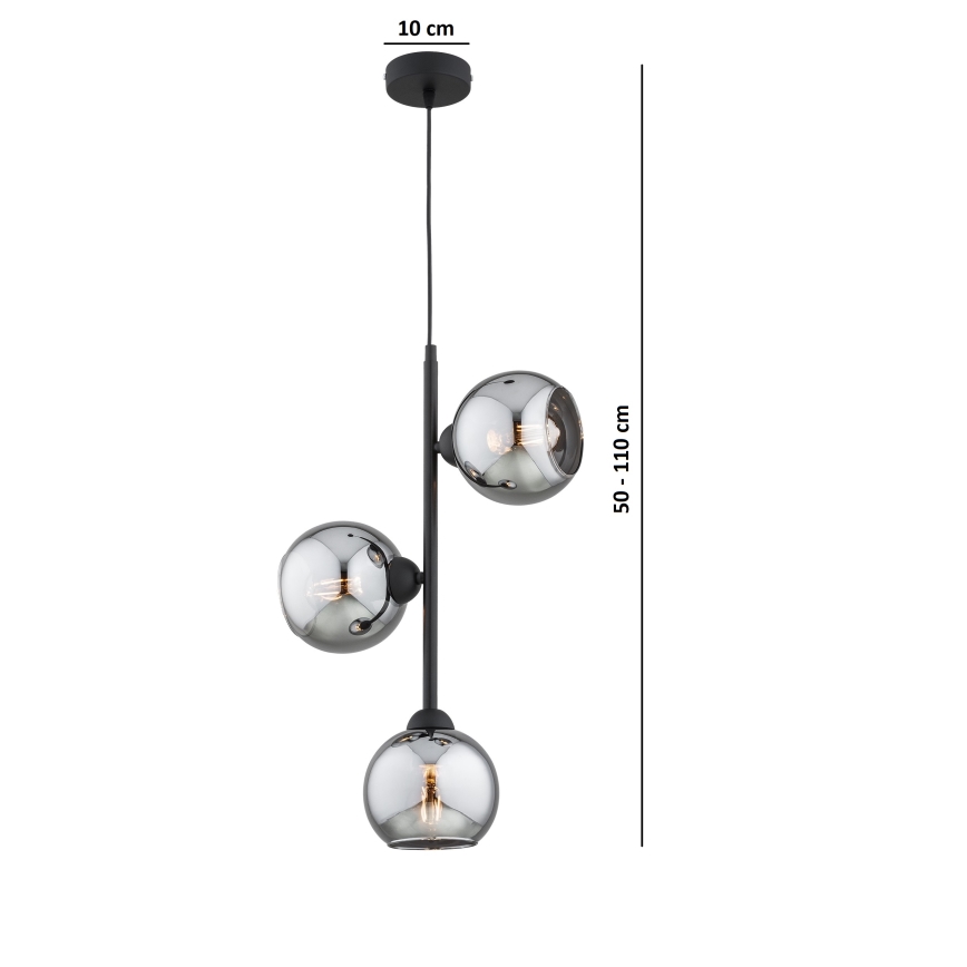 Brilagi - Lestenec na kablu DIOR 3xE27/60W/230V črna/dimno siva