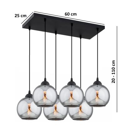 Brilagi - Lestenec na kablu DIOR 6xE27/60W/230V črna/dimna siva