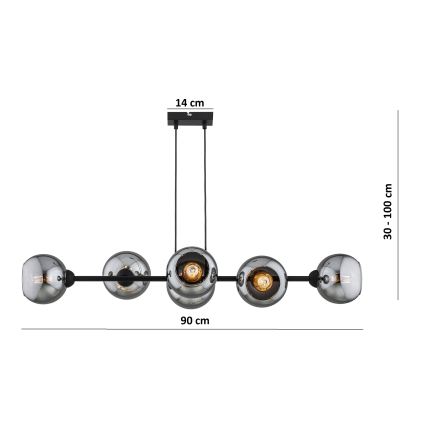 Brilagi - Lestenec na kablu DIOR 6xE27/60W/230V črna/dimno siva