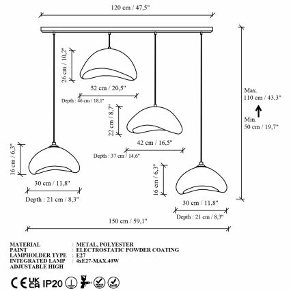 Brilagi - Lestenec na kablu LUNA 4xE27/40W/230V bela
