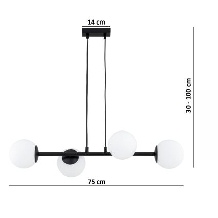 Brilagi - Lestenec na kablu MILO 4xE27/60W/230V črna