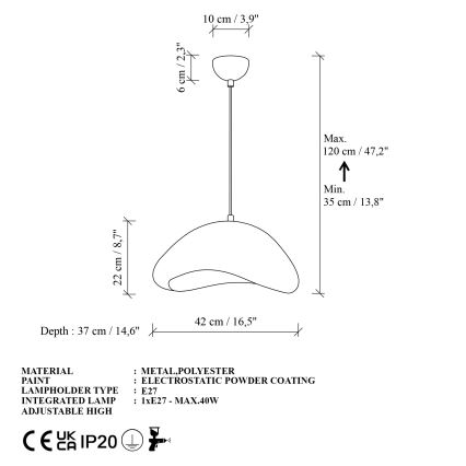 Brilagi - Lestenec na kablu WABI SABI 1xE27/40W/230V Ø 42 cm bela