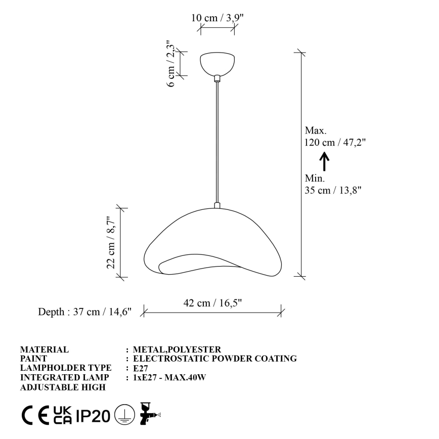 Brilagi - Lestenec na kablu WABI SABI 1xE27/40W/230V Ø 42 cm bela