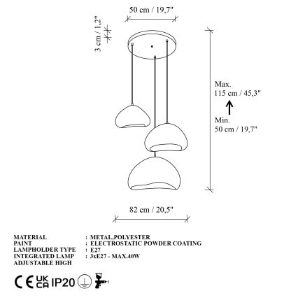 Brilagi - Lestenec na kablu WABI SABI 3xE27/40W/230V, premer 82 cm, bela