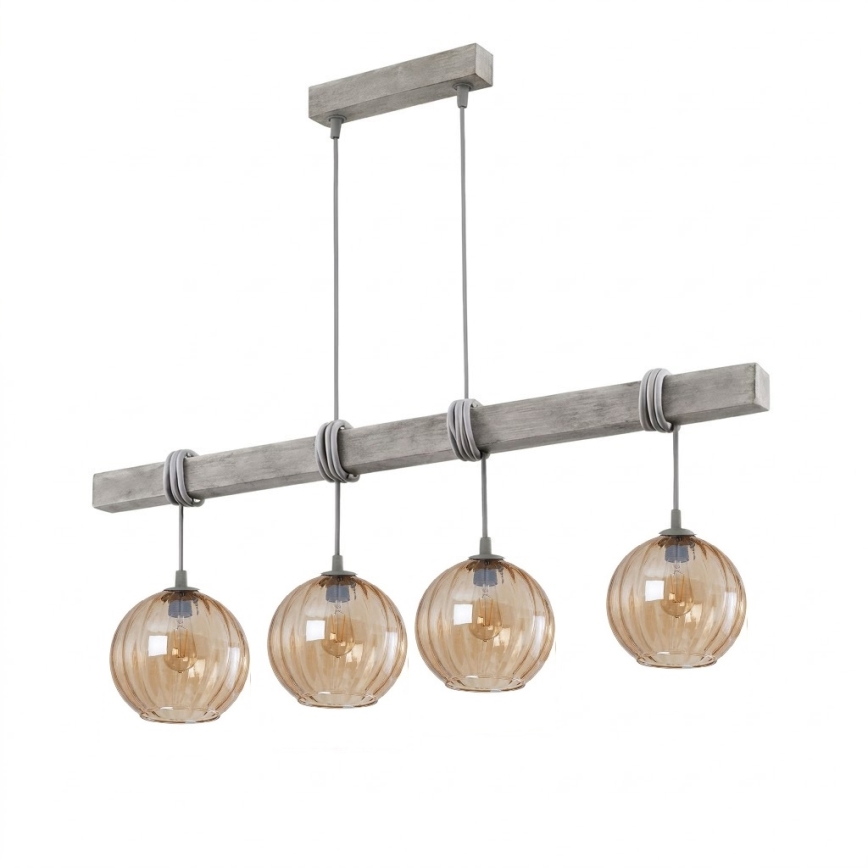 Brilagi - Viseči lestenec na kablu WOOD GLASS 4xE27/60W/230V borovica/siva/dimno rjava