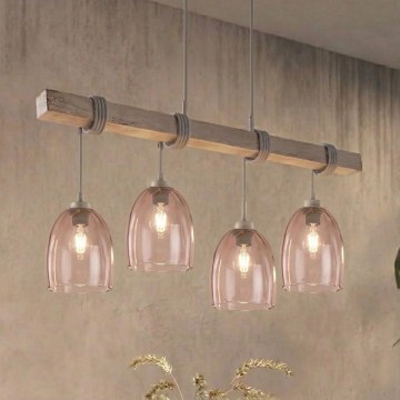 Brilagi - Lestenec na kablu WOOD GLASS 4xE27/60W/230V borov les/siva/zadimljeno bež