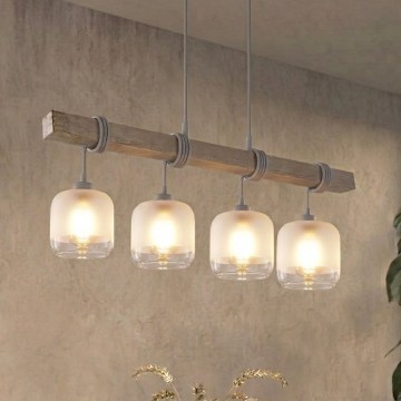 Brilagi - Lestenec na kablu WOOD GLASS 4xE27/60W/230V borovica/siva/bela