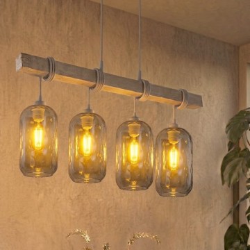 Brilagi - Lestenec na kablu WOOD GLASS 4xE27/60W/230V borovica/siva/dimna siva