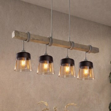 Brilagi - Lestenec na kablu WOOD GLASS 4xE27/60W/230V borovica/siva/dimno rjava