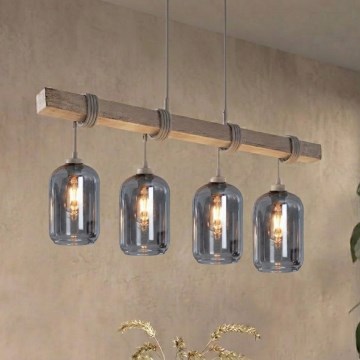 Brilagi - Lestenec na kablu WOOD GLASS 4xE27/60W/230V borovica/siva/dimno siva