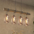 Brilagi - Lestenec na kablu WOOD GLASS 4xE27/60W/230V borovina/siva/dimljeno rjava