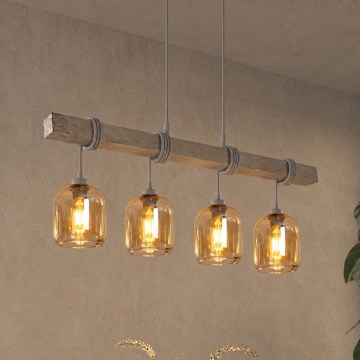 Brilagi - Lestenec na kablu WOOD GLASS 4xE27/60W/230V borovina/siva/dimno rjava