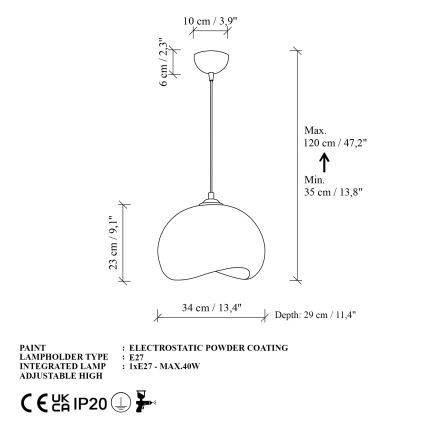 Brilagi - Lestenec na kablu YONTU 1xE27/40W/230V premer 34 cm bela